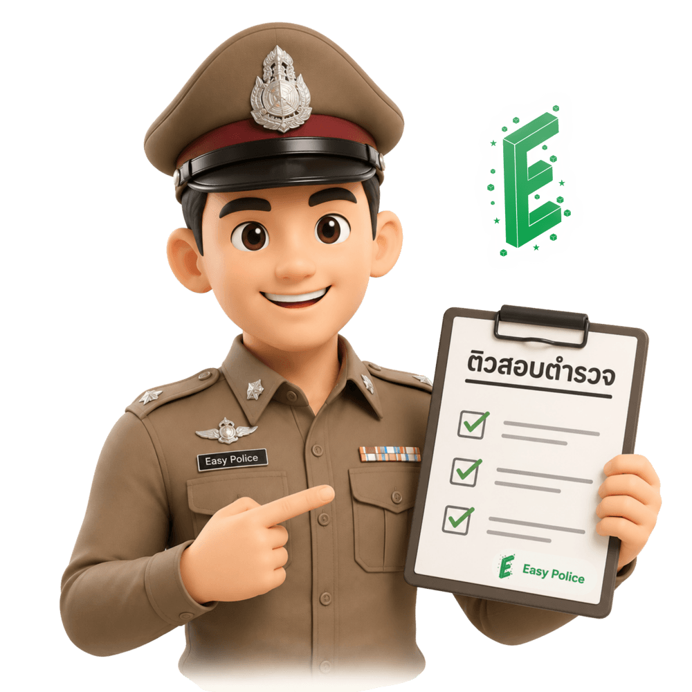 เจ้าหน้าที่ตำรวจถือคลิปบอร์ดติวสอบตำรวจ Easy Police